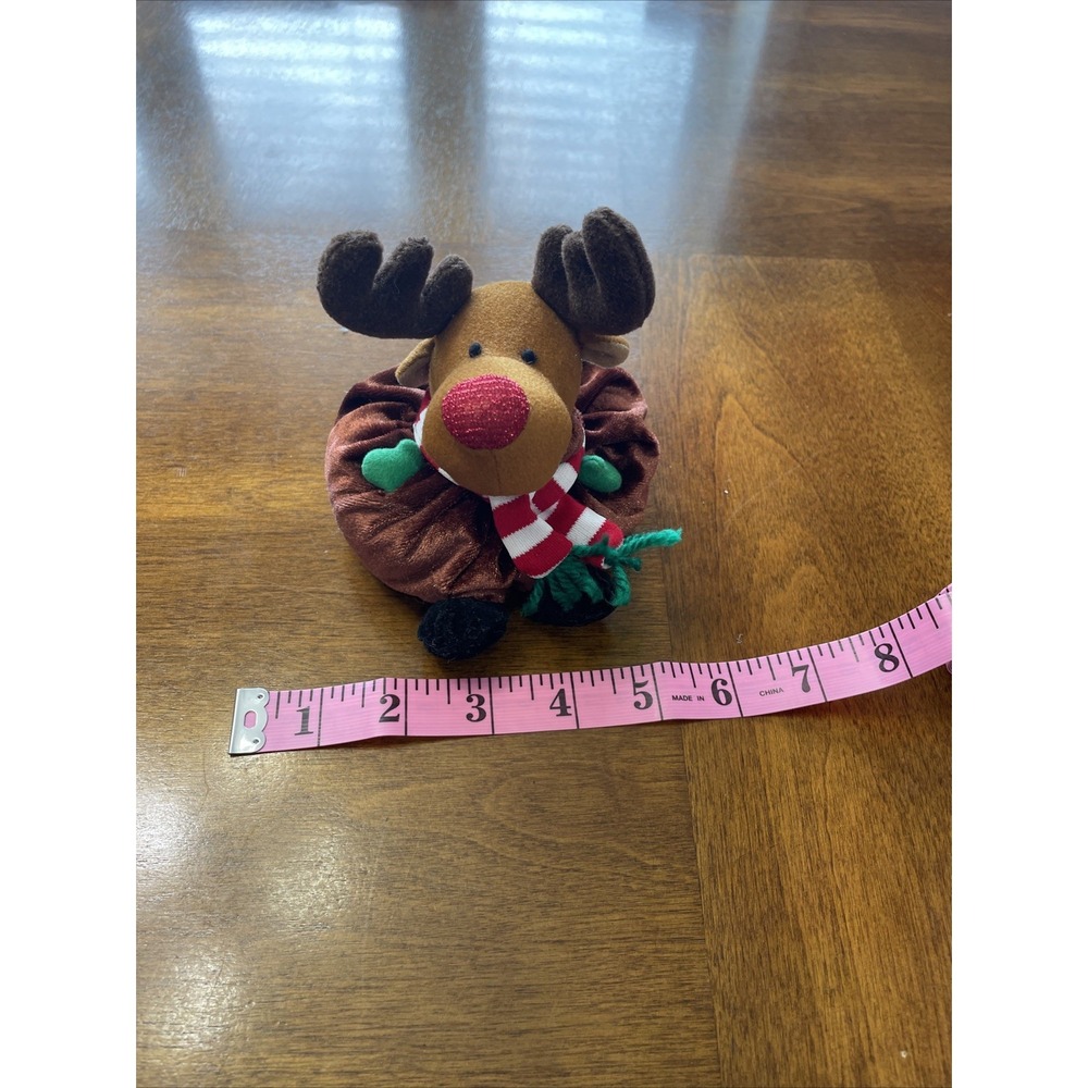 Sears Windsor Collection Reindeer Plush Brown Bean Bag Red Nose Scarf 5 Inch
